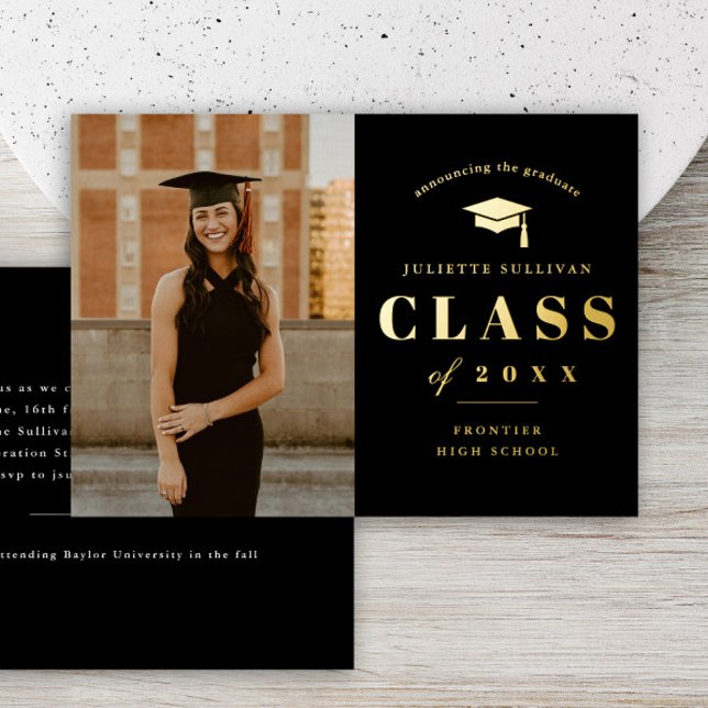 Minimal Type Photo Graduation Party (Minimal type photo graduation foil invitations.)