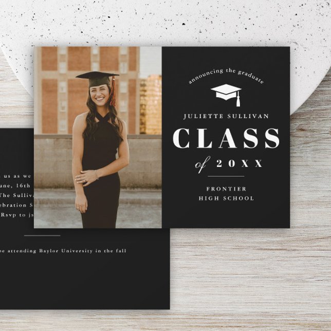 Minimal Type Photo Graduation Party Invitation (Minimal type black and white photo graduation invitations.)