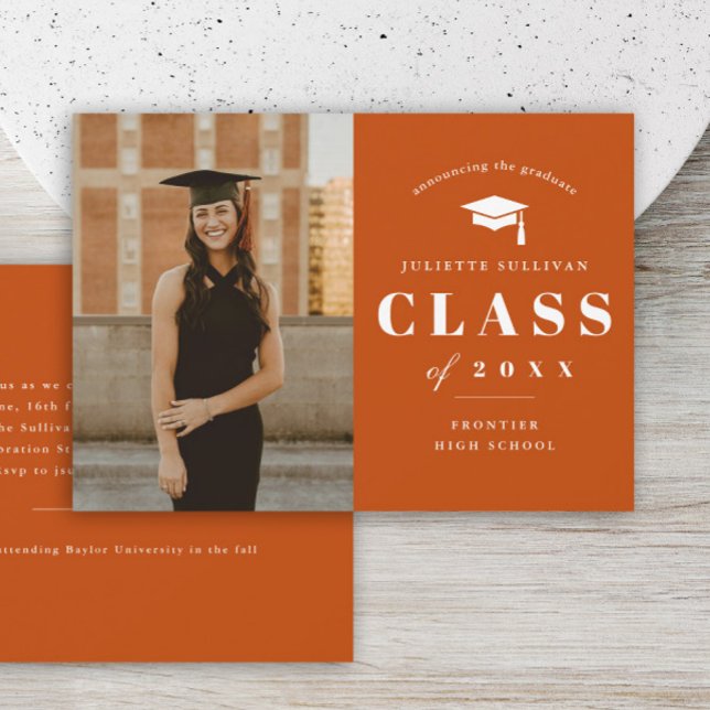 Minimal Type Photo Graduation Party Invitation (Simple type orange photo graduation invitations.)