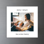 Minimal Typewriter | Christmas Photo Magnetic Card<br><div class="desc">These simple and minimalist Christmas magnetic holiday cards feature your favourite personal photo,  along with your names and the words "merry   bright" in black typewriter look text. You can change this to any greeting of your choice.</div>