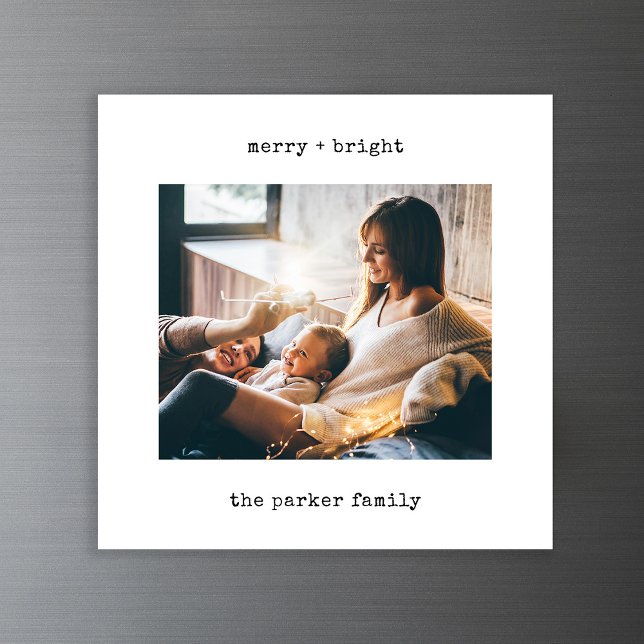 Minimal Typewriter | Christmas Photo Magnetic Card (A stylish magnetic Christmas photo card)
