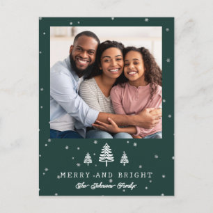 Minimal Typewriter Merry and Bright Photo Tree Postcard