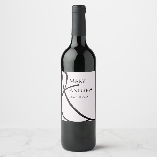Minimal Typographic Fun Yet Formal Wedding Wine Label (Front)