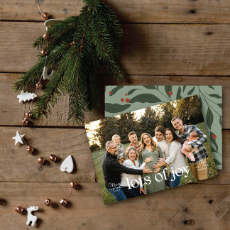 Minimal Typographic Lots of Joy 1 Photo Christmas Holiday Card