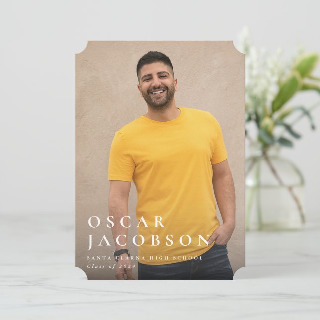 Minimal Typographic Overlay Graduation Photo Announcement (Standing Front)