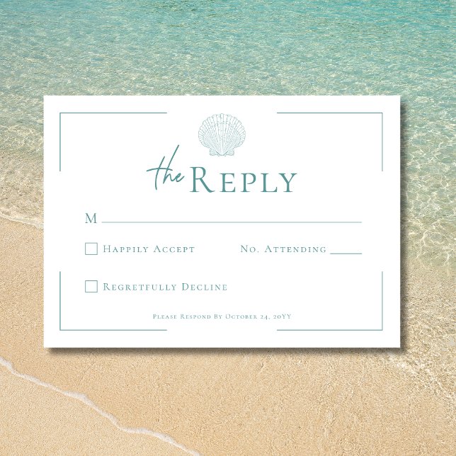Minimal Typography Aqua & White Shell Wedding RSVP Card (Minimal Typography Aqua & White Shell Wedding RSVP Card)