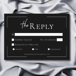 Minimal Typography Black & White Dinner Wedding RSVP Card