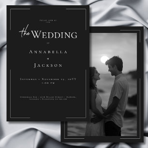 Minimal Typography Black & White Photo Wedding Invitation