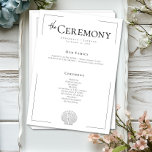 Minimal Typography Black & White Seashell Wedding Program<br><div class="desc">Sleek, sophisticated, and effortlessly elegant — this modern wedding program ceremony card is perfect for the couple who loves timeless design with a contemporary twist. Featuring crisp charcoal black text on a clean white background, the layout is framed by a thin openwork border that adds just the right touch of...</div>