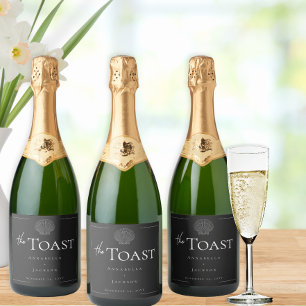 Minimal Typography Black & White Seashell Wedding Sparkling Wine Label