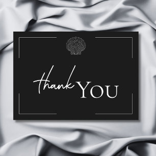 Minimal Typography Black & White Seashell Wedding Thank You Card