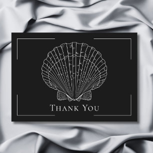 Minimal Typography Black & White Seashell Wedding Thank You Card