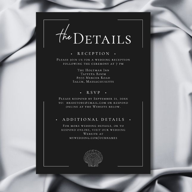 Minimal Typography Black & White Shell Wedding Enclosure Card (Minimal Typography Black & White Shell Wedding Enclosure Card)