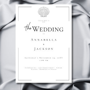 Minimal Typography Black & White Shell Wedding Invitation