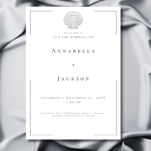 Minimal Typography Black & White Shell Wedding Invitation