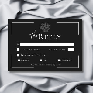 Minimal Typography Black & White Shell Wedding RSVP Card