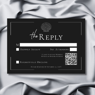 Minimal Typography Black & White Shell Wedding RSVP Card