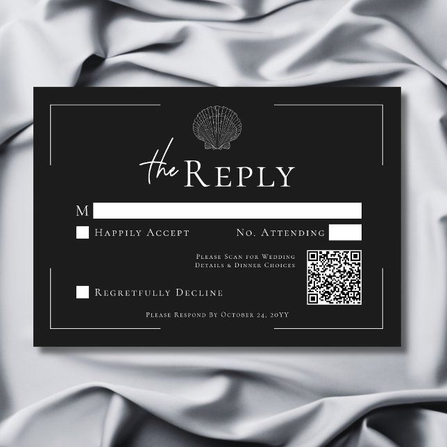 Minimal Typography Black & White Shell Wedding RSVP Card (Minimal Typography Black & White Shell Wedding RSVP Card)
