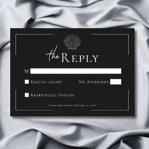 Minimal Typography Black & White Shell Wedding RSVP Card