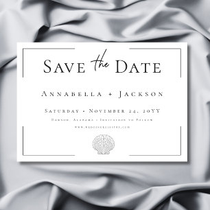Minimal Typography Black & White Shell Wedding Save The Date