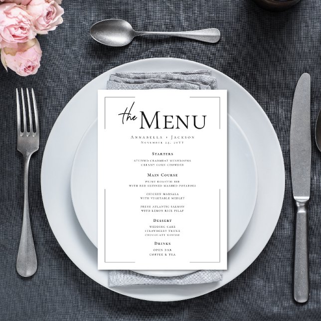 Minimal Typography Black & White Wedding Menu (Minimal Typography Black & White Wedding Menu)