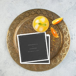 Minimal Typography Black & White Wedding Napkin