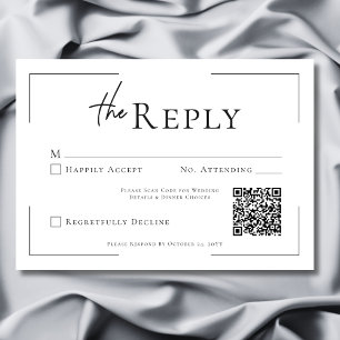 Minimal Typography Black & White Wedding QR Code RSVP Card