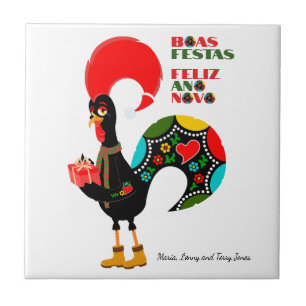 Minimal Typography Christmas Portuguese Greetings Ceramic Tile