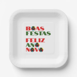 Minimal Typography Christmas Portuguese Greetings Paper Plate