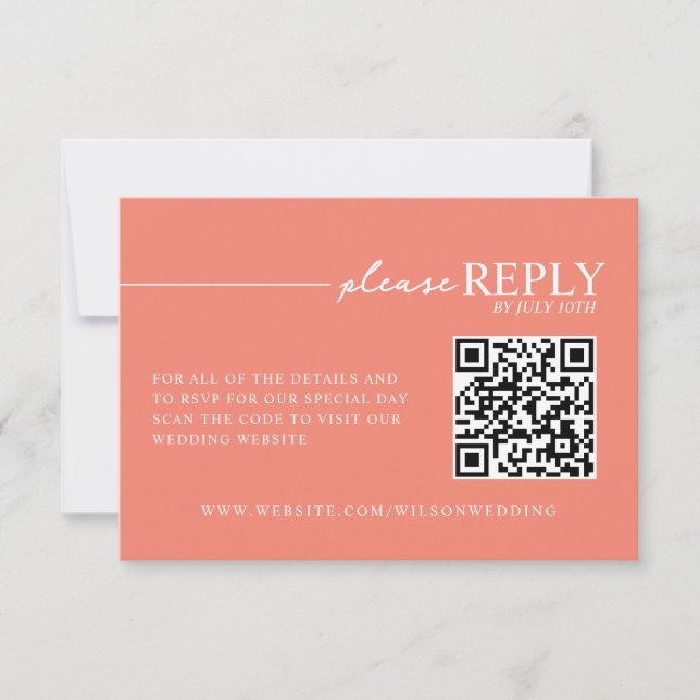 Minimal Typography Coral QR RSVP Card (Front)