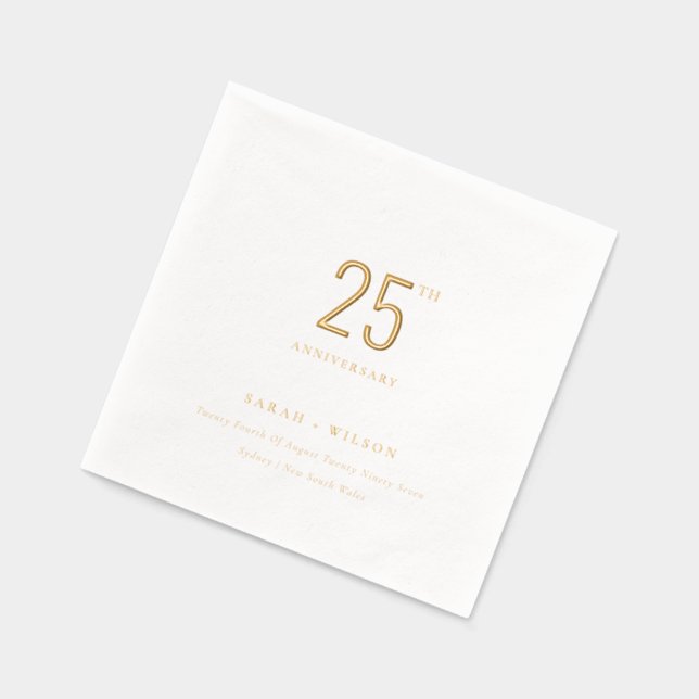 Minimal Typography Custom Wedding Anniversary Foil Napkins (Left)
