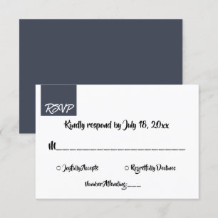 Minimal Typography Dark Blue Chic Modern Wedding RSVP Card