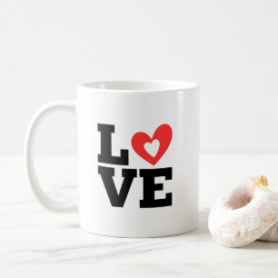 Minimal Typography Love Design Red Heart Accent Coffee Mug