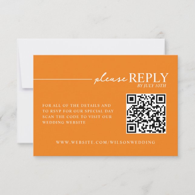 Minimal Typography Orange QR RSVP Card (Front)