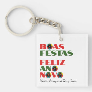 Minimal Typography Portuguese Christmas Greetings Key Ring