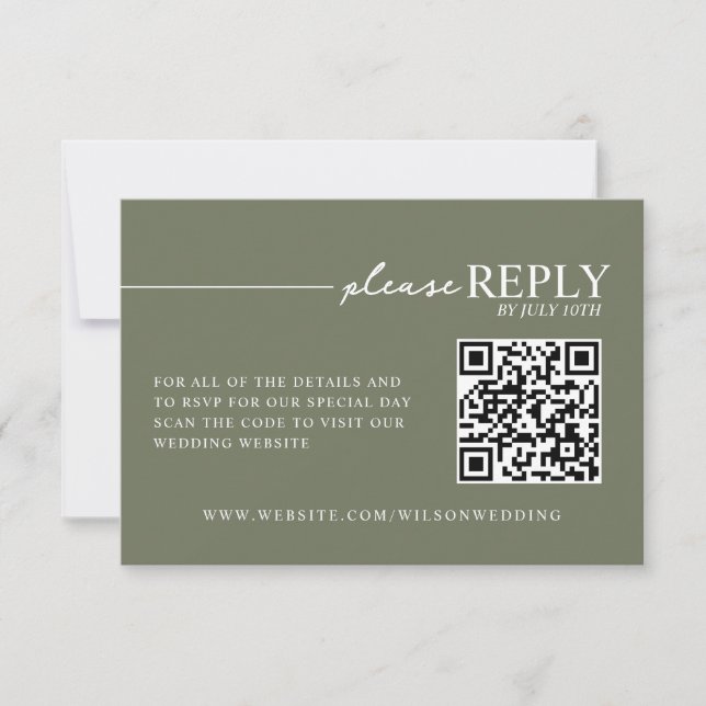 Minimal Typography Sage Green QR RSVP Card (Front)