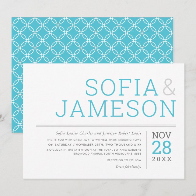 MINIMAL TYPOGRAPHY simple modern turquoise blue Invitation (Front/Back)