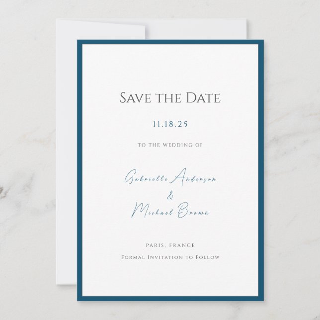 Minimal Typography Timeless Elegant Teal Wedding  Save The Date (Front)