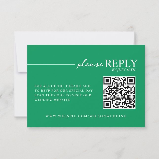 Minimal Typography Tropical Green QR RSVP Card (Front)