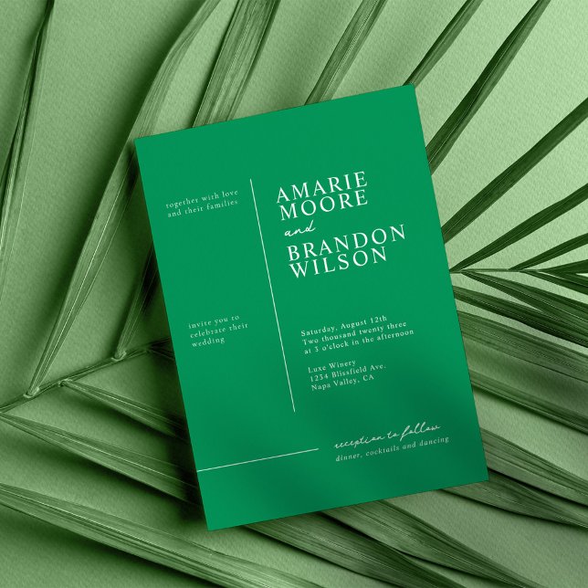 Minimal Typography Tropical Green Wedding Invitation (Creator Uploaded)
