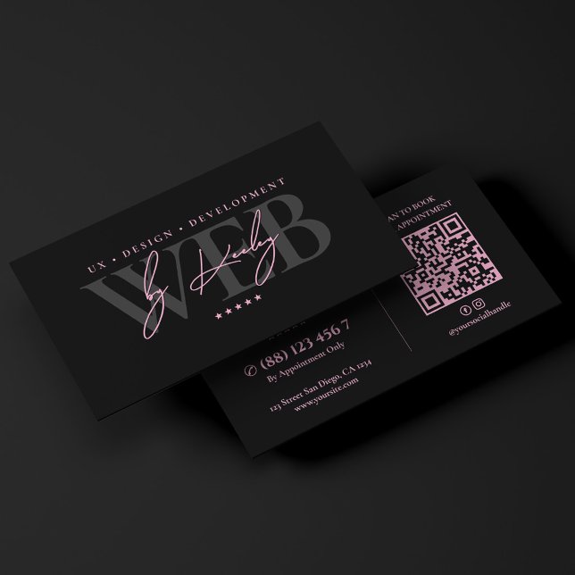 Minimal UI UX Web Designer Pink Black Developer Business Card (Minimal UI UX Web Designer Pink Black Developer Business Card
)