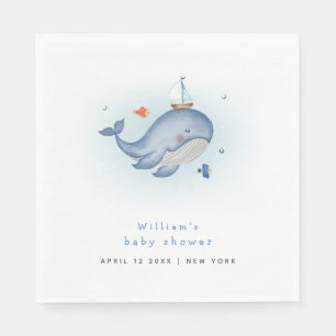 Minimal Under The See Whale Nautica Baby Shower Napkin