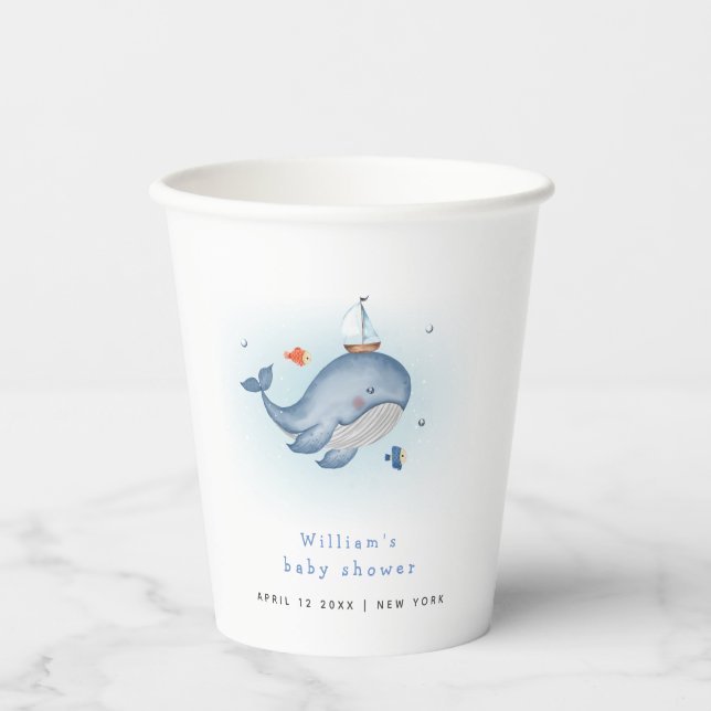 Minimal Under The See Whale Nautica Baby Shower Paper Cups (Front)