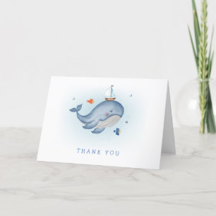 Minimal Under The See Whale Nautica Baby Shower Thank You Card
