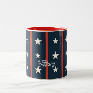 Minimal USA Star Field Pattern Women's Luxury Two-Tone Coffee Mug