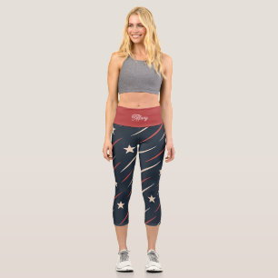 Minimal USA Wave Pattern Women's Capri Leggings