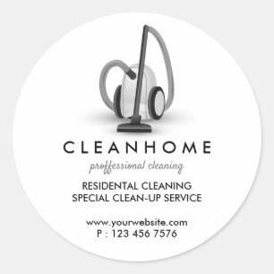Minimal Vacuum Logo Housekeeping Cleaning Service Classic Round Sticker