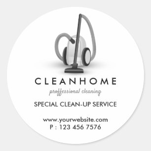 Minimal Vacuum Logo Housekeeping Cleaning Service Classic Round Sticker