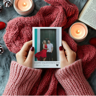 Minimal Valantine's Day Black & White & Photo Holiday Card