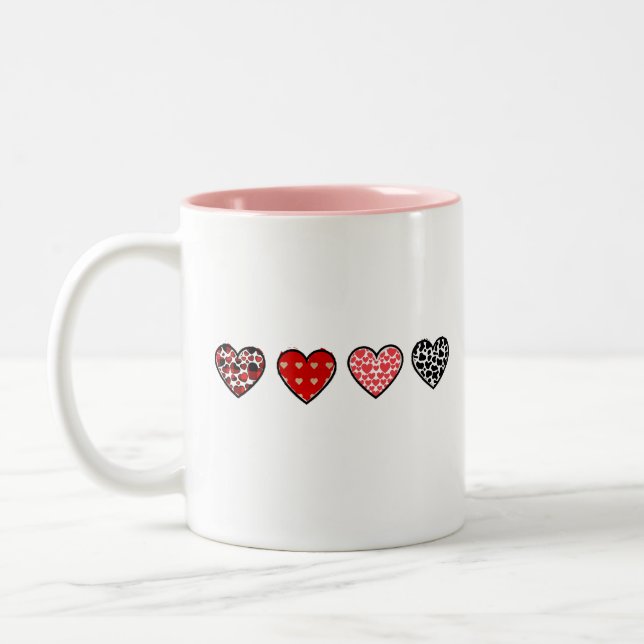 minimal valentine hearts / “cute love pattern” Two-Tone coffee mug (Left)